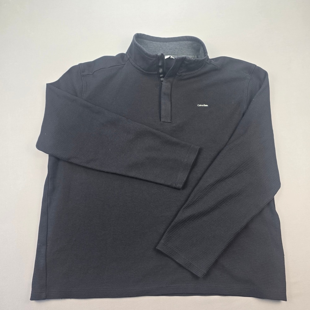 Calvin Klein Black Ottoman Knit Mock Neck 1/4 Zip Sweater - L